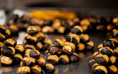 roasted chestnuts in a row