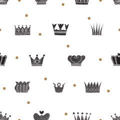 Luxury pattern with crowns and polka dots. Can be used for wallpaper, textile, invitation card, wrapping, web page background.