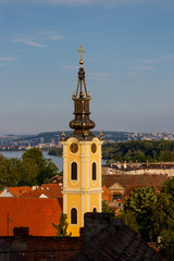 Fototapeta na wymiar Church of St. Nicholas in Zemun and city panorama