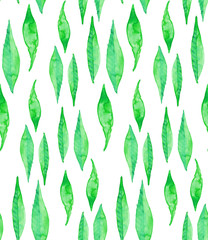 Seamless watercolor pattern background with willow leaves