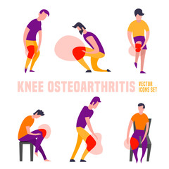 Knee osteoarthritis icons set