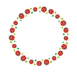 vector circle illustration for greeting card and invitation template (wedding or birthday anniversary etc.) .handwriting style / Colored pencil stroke. ladybird (ladybug)