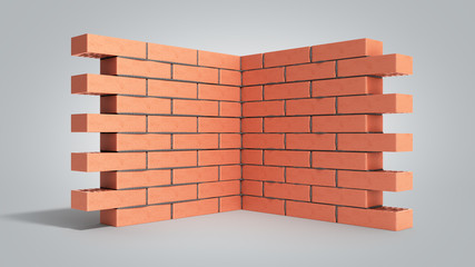 piece of brick wall 3d render on grey gradient