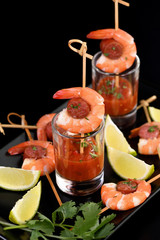 Appetizer shrimp with chorizo sausage