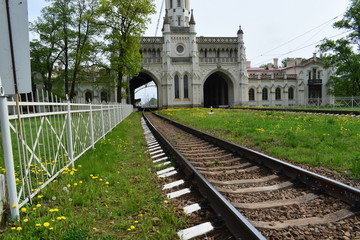 the building of the railway station in Peterhof, Russia