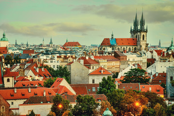 Obraz premium View of the red roofs of old Prague. Czech Republic. Toned