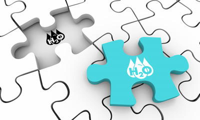 Water H20 Drinkable Clean Resource Puzzle Piece Solve Solution 3d Illustration