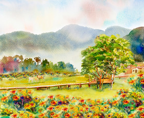 Peinture aquarelle paysage illustration.