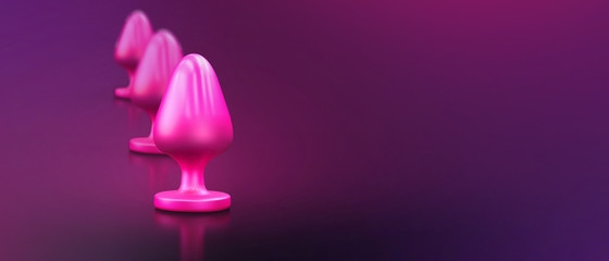 Butt anal plug sex toys on fuchsia background. 3D illustration.