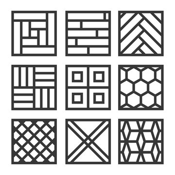 Floor Material Icons. Tile and Parquet Line Set. Vector