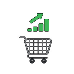 Vector icon concept of shopping cart with bar graph up.