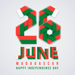 June 26, Madagascar Independence Day congratulatory design with Malagasy flag colors. Vector illustration.