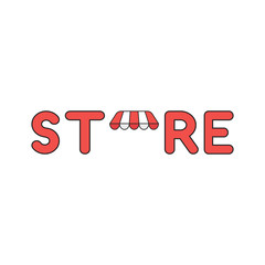Vector icon concept of store word with store awning.