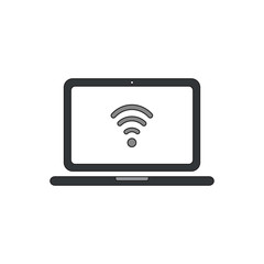 Vector icon concept of wifi symbol inside laptop computer.