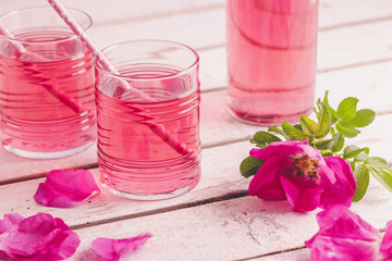 Homemade rose petal syrup