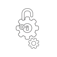 Vector icon concept of gears with padlock, keyhole and key unlock.