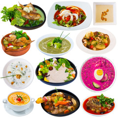 Collage of different soups isolated