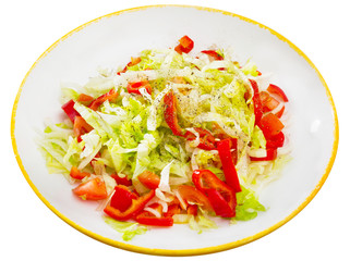 Summer vegetable salad - red bell peppers, lettuce and onions