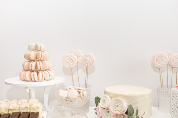 Delicious sweet buffet with cupcakes. Candy Bar.