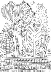 Fototapeta premium Hand drawing coloring for kids and adults. Beautiful drawings with patterns and small details. One of a series of coloring pictures.