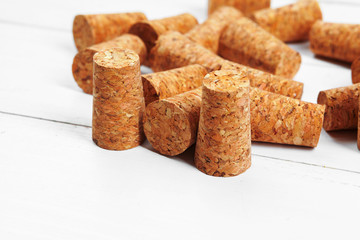 Wine corks on wooden background