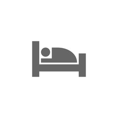 Hotel or motel simple flat vector sign. Lodging, hostel room black glyph icon. Man in bed stylized symbol.