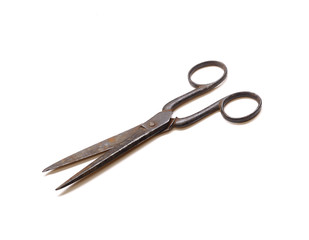 old vintage scissors on a white background