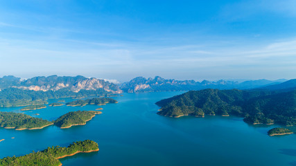 Fototapeta premium Aerial view drone shot of scenery mountain tropical rainforest in thailand