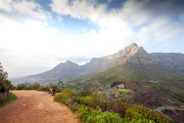 Early morning Table Mountain from Lions Head, Cape Town South Africa