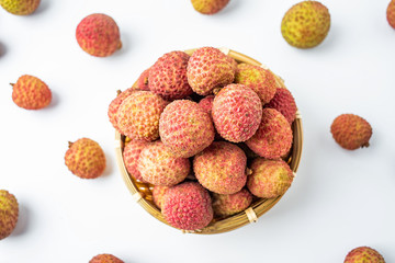 Summer delicious fruit fresh lychee on white background