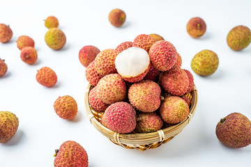 Summer delicious fruit fresh lychee on white background