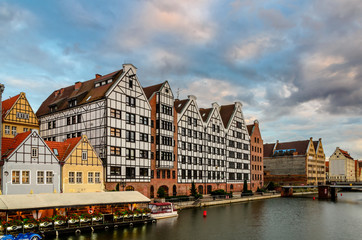 Old historic granaries on the Granary Island in Gdansk, Poland