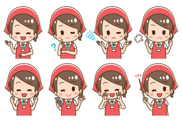 Supermarket clerk illustration set