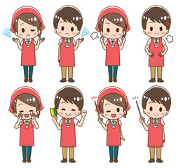 Supermarket clerk illustration set