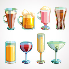 A cartoon set of alcoholic and non-alcoholic beverages.