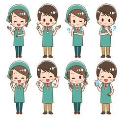 Supermarket clerk illustration set