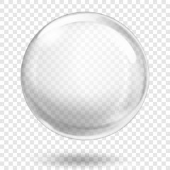 Big translucent white sphere with glares and shadow on transparent background. Transparency only in vector format