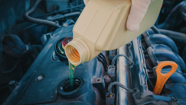 Engine oil change in a car