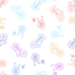 Seamless pattern of outlines colorful vintage bicycles