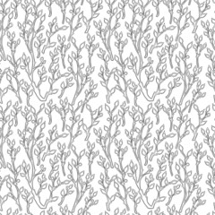 Seamless pattern of outlines of decorative twigs