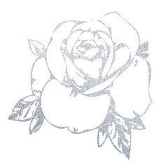 Hand-drawn silver rose. Illustration of a flower on a white background.
