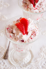 Eton mess a traditional English summer dessert made with strawberries raspberries meringue and cream