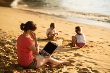 Workaholic woman at work during holidays