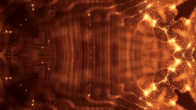 glow particles form sci-fi cosmic background. looped 3d animation. Golden red symmetrical structures ver 26
