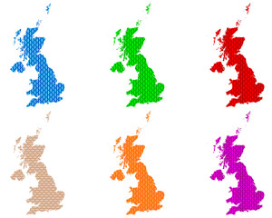 Karten von Grossbritannien auf grobem Gewebe