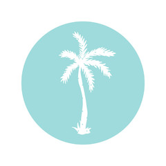 Fototapeta na wymiar Hand draw palm silhouette. Palm isolated on circle background. Palm with decorative element polka dot. Vector Illustration. 