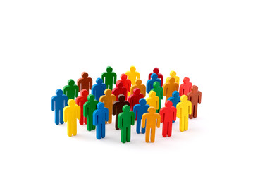 Colorful painted group of people figures on white background