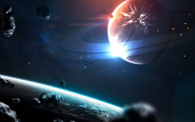 Science fiction visualisation of meteor crash at the planet. Elements of this image furnished by NASA