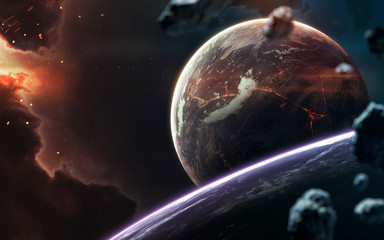 Deep space planets, science fiction imagination of cosmos landscape. Elements of this image...
