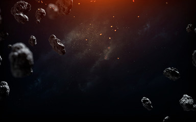 Space background with asteroid field, science fiction image. Elements of this image furnished by NASA